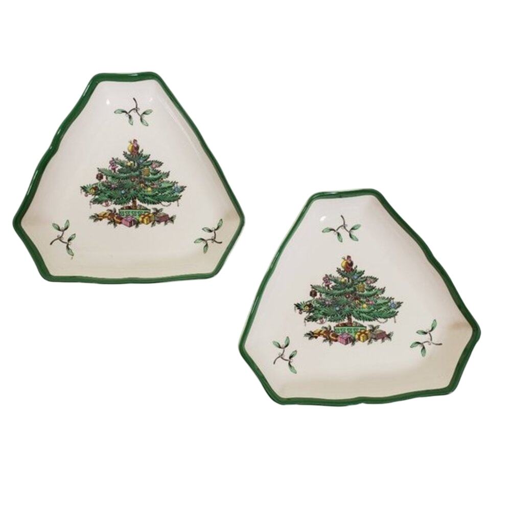 Spode Christmas Tree Small Plates Set of 2 Vintage Collectible